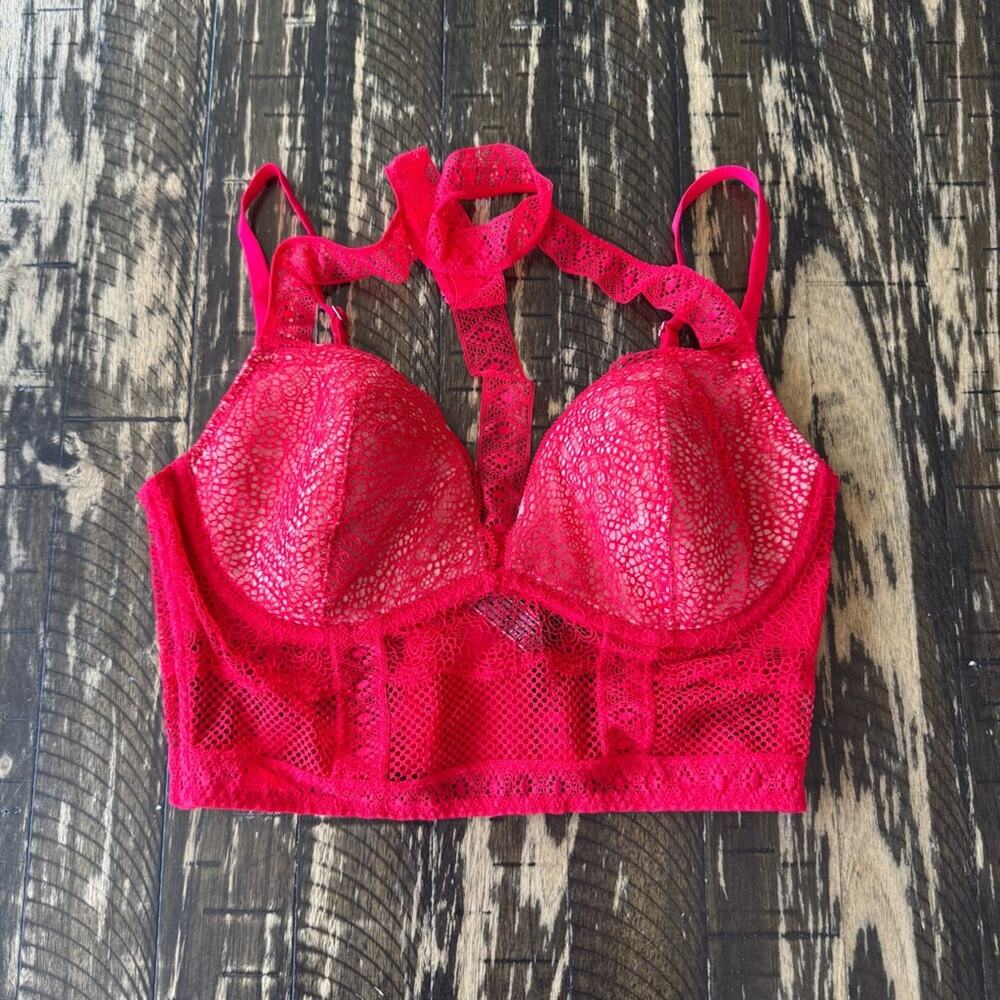 VICTORIA’S SECRET - Red Lace Longline Bra – Size 34C